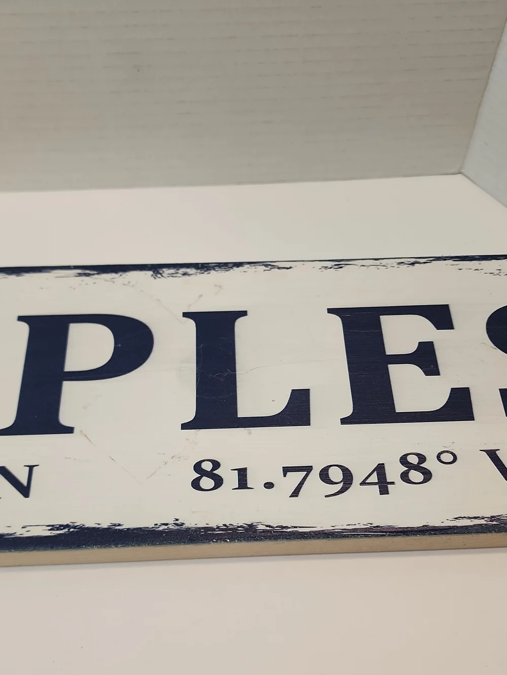 Naples, FL Nautical Wall Sign - White and Navy With Rope Hanger On Back